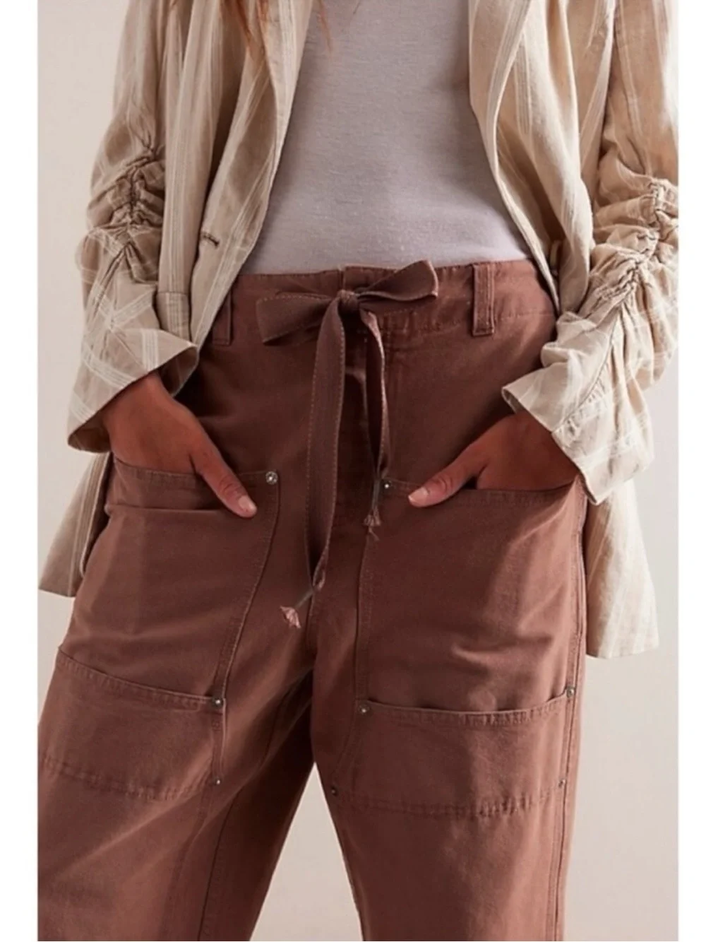 Free People Hayden Pull On Pants in Brownie Size XS NEW Cargo Bohemian Neutral